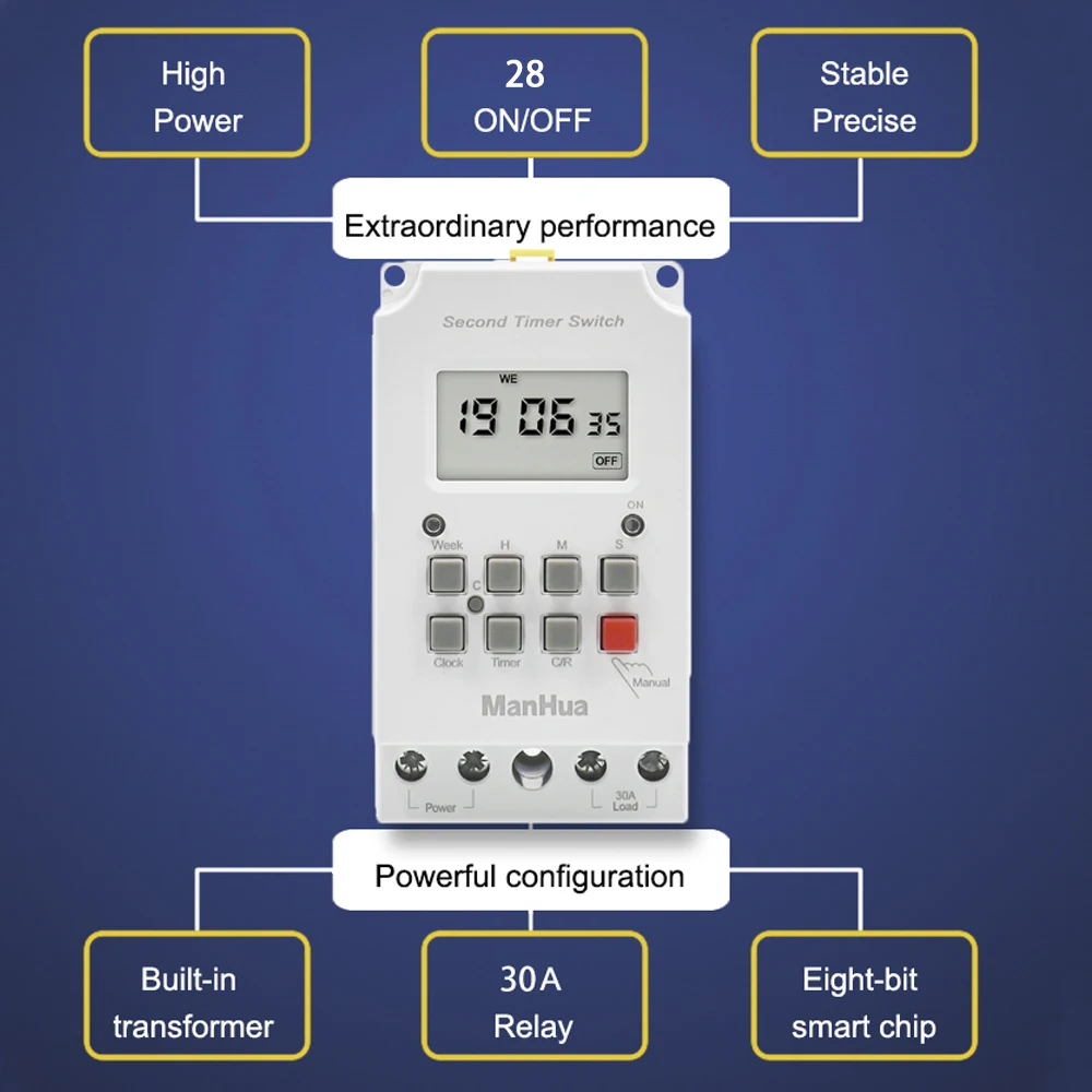 Daily Weekly Programmable Digital Time Switch 25A 30A 110V 220V AC Automatical Miniature Timer Control for Electronic Appliance