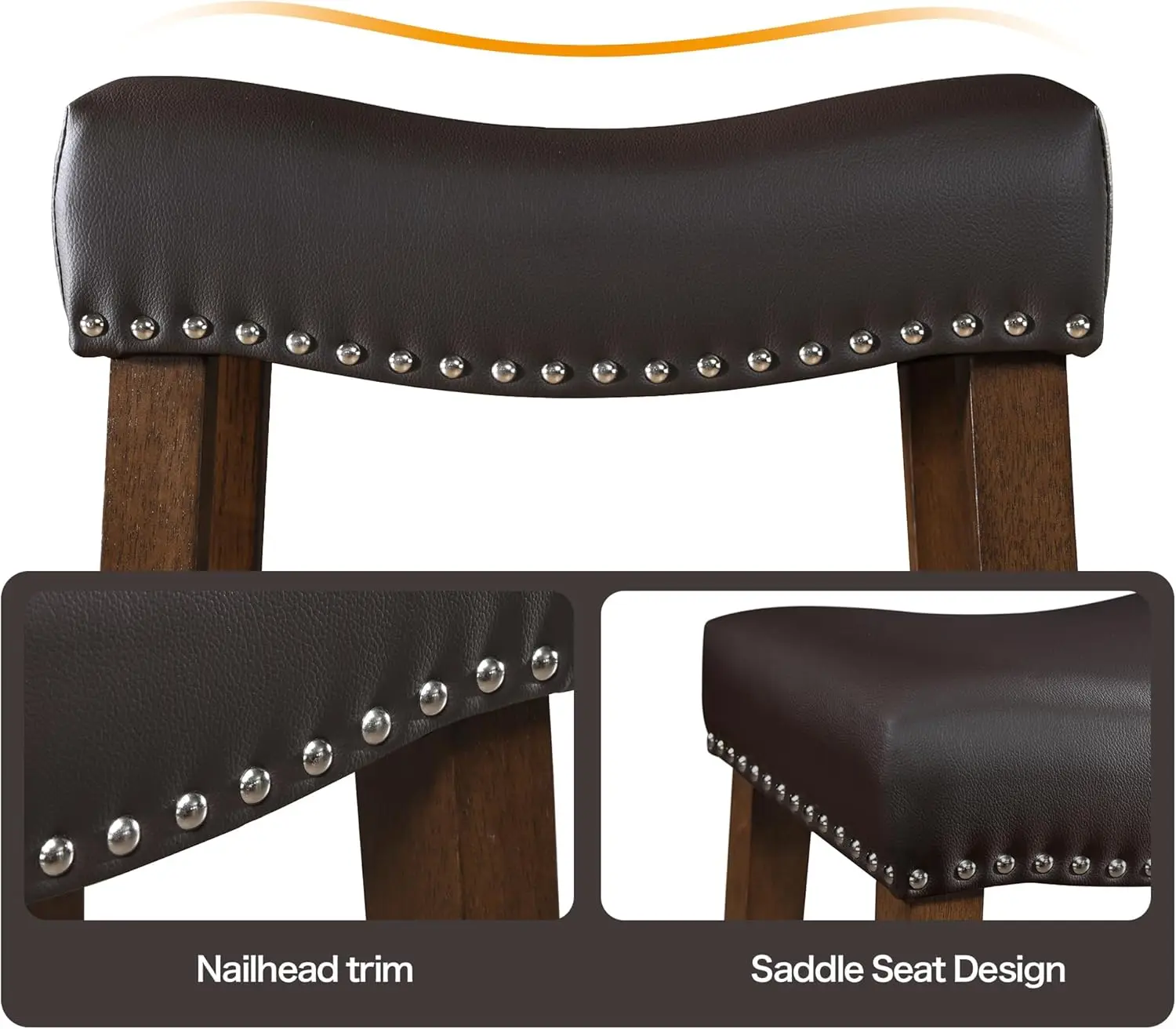 24' Backless Bar Stools Set of 2 - Modern Brown Faux Leather Counter Height Stools