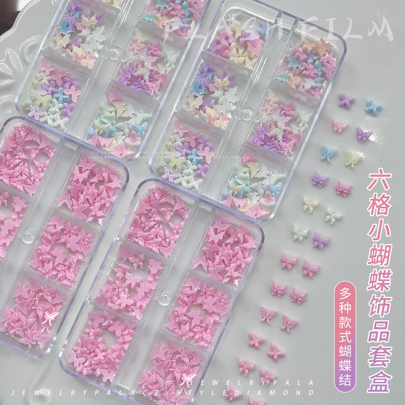 Pink Purple Resin Butterfly Cherry Strawberry Love Heart Star Rivet Christmas Snowflake Bowknot Nail Art Accessories Decorations