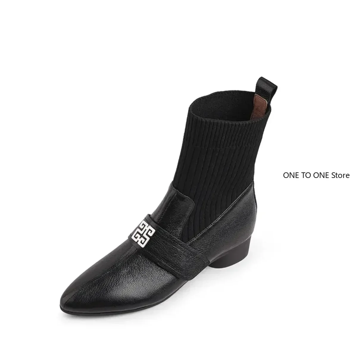 المرأة حذاء بوت بطول الكاحل منتصف كعب موضة ساحة تو محبوك لينة ومريحة تنفس تمتد الأحذية 2024 الأحذية النسائية الجديدة