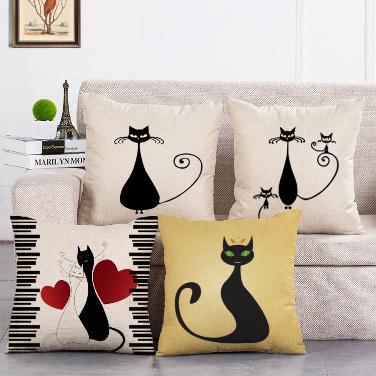 

CARTOON CAT Pillows Case Black Cat Art Throw Pillow Cover for Bed Sofa Living Room Decoration Decorative Pillowcases 45x45 Cm