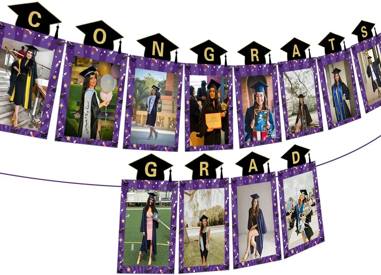 

CHEEREVEAL Purple Graduation Photo Banner Congrats Grad Letter Banner for Class of 2022 Graduation Ceremony Party Decorations