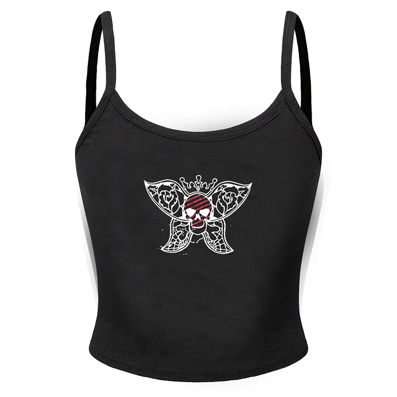 Y2K crop top Zomer Gothic retro pattern T-shirt Emo skull punk hip-hop Vrouwen crop top Korte Mouw punk sexy streetwear