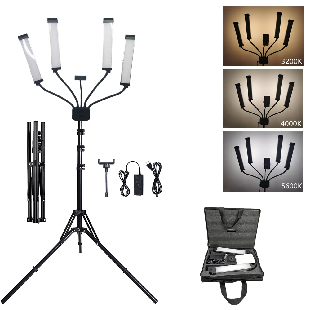 Beauty Light LED Lights HD-65X  Flexible Video Fill Light 3200K-5600K with Phone Holder Light Stand Carry Bag for Photography