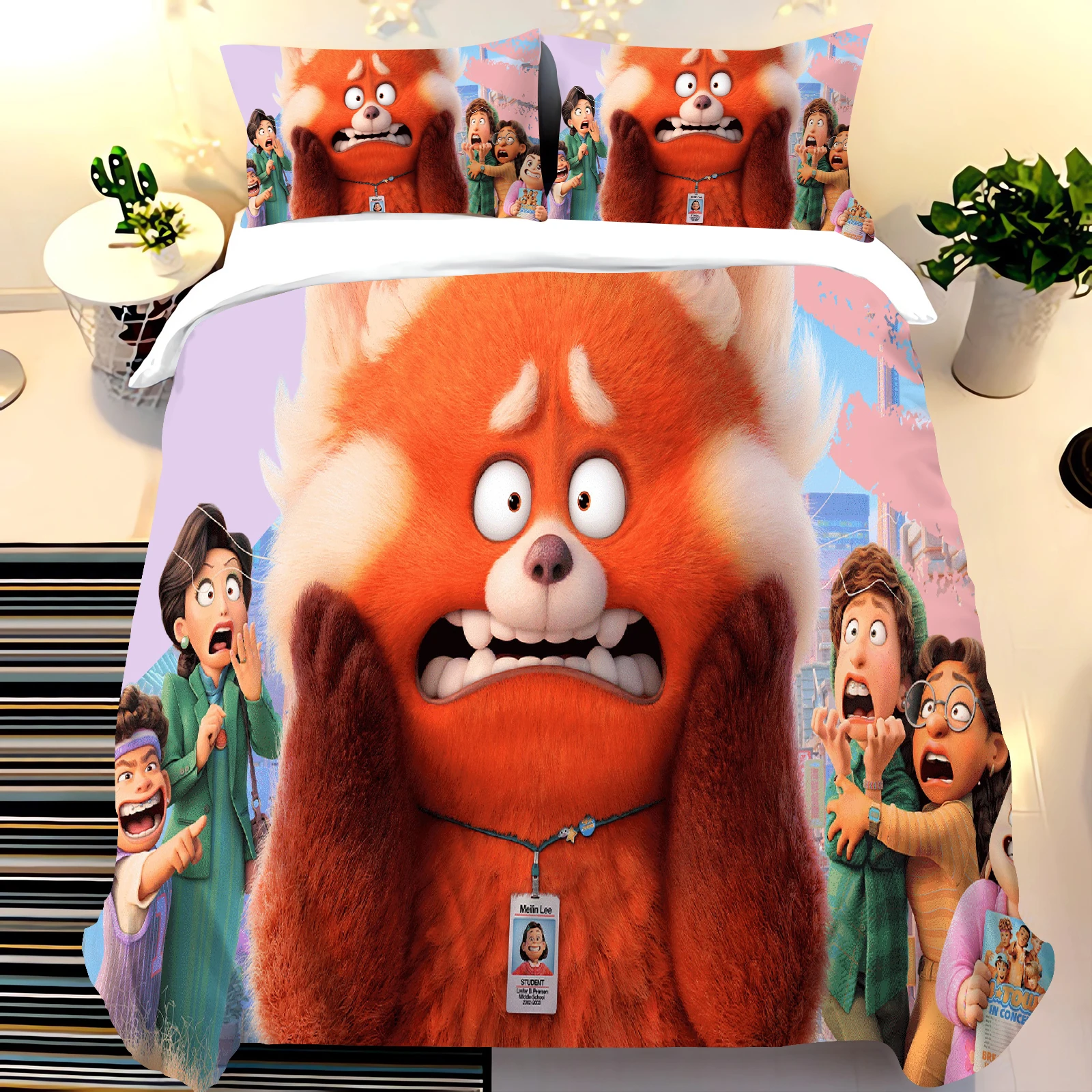 Pixar Red Panda Bedding Sets Duvet Cover Set King Size Children'S 3-Piece Set 1 Quilt Cover 100% Polyester  Home Comforter