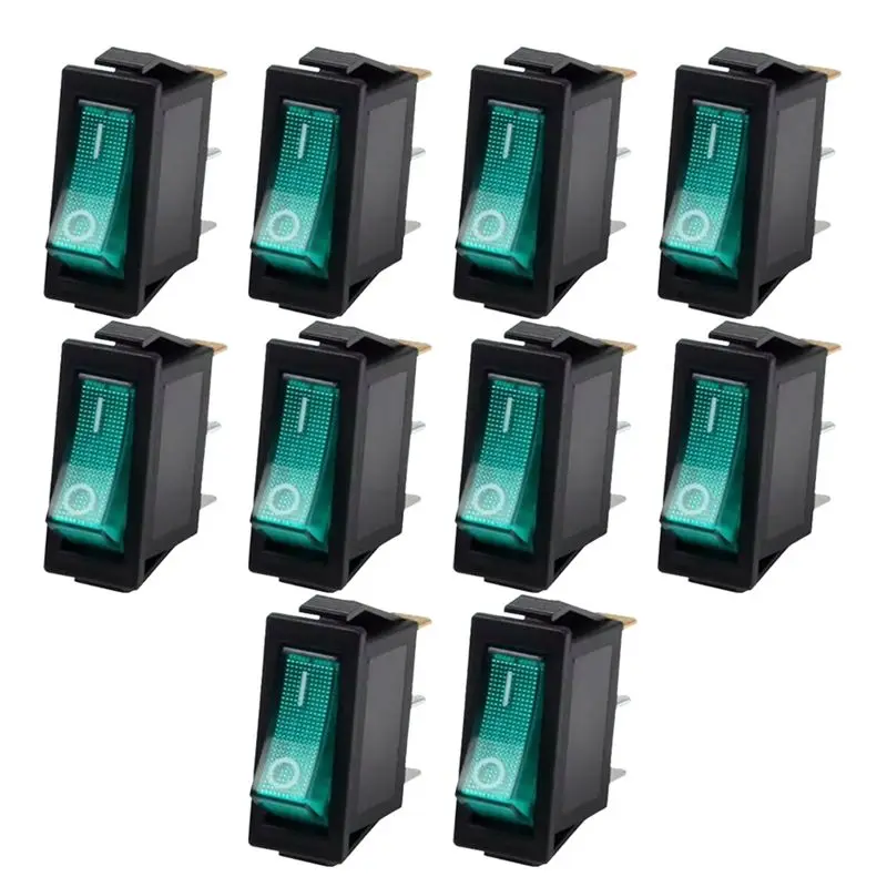 [NEW!A25P】 10 PCS KCD3 Rocker Switch 3 Terminals Rocker Switch For Electric Rice Cookers And Small Appliances Green