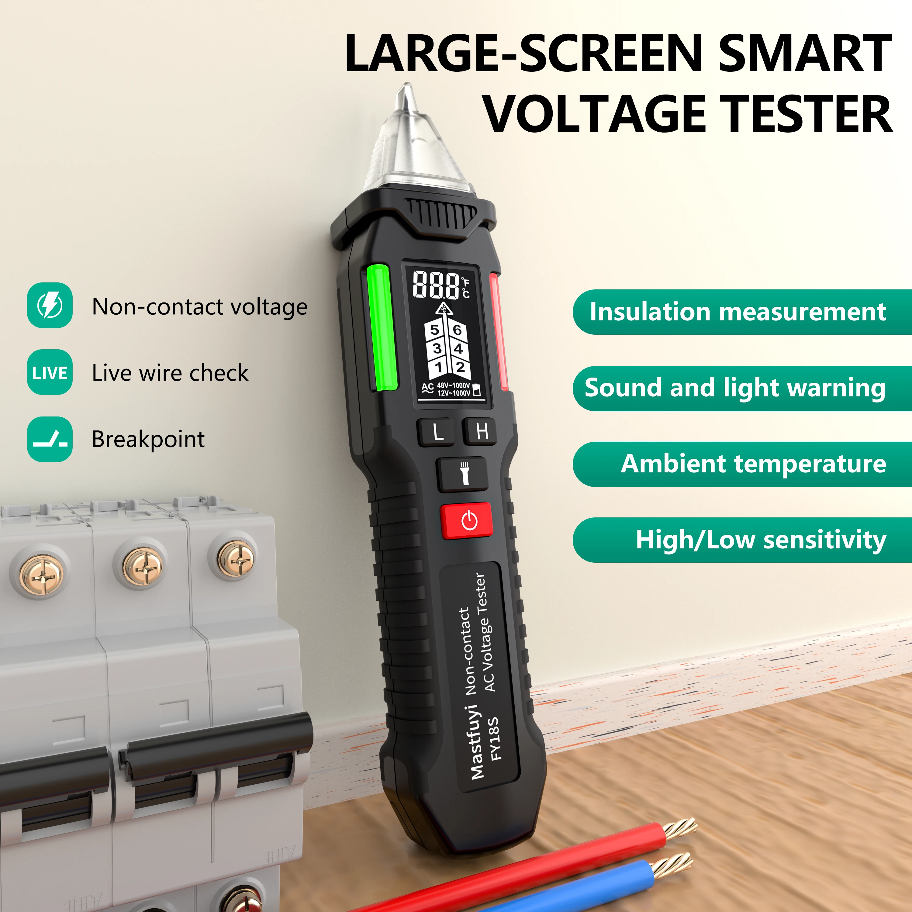 MASTFUYI FY18S Non-Contact Voltage Tester 12-1000V AC Voltage Detector Pen NCV Live Wire Checking Voltage Detector Flashlight