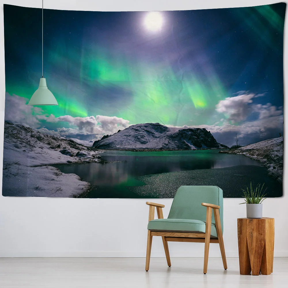 

Starry sky aurora tapestry wall art decoration background cloth night sky landscape wall decoration living room bedroom tapestry