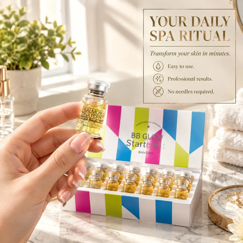 2026 Korean Salmon DNA Gold Ampoule Serum Kit 8ml Skin Booster BB Brightening Moisturizing Face 1 Set