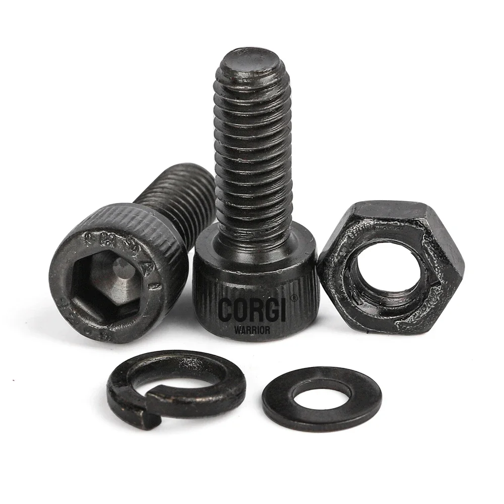 Black Metric Hex Socket Head Cap Screws Assortment Kit M2 M2.5 M3 M4 M5 M6 up to 1140 DIN912 12.9 Allen Bolt with Nuts Washers