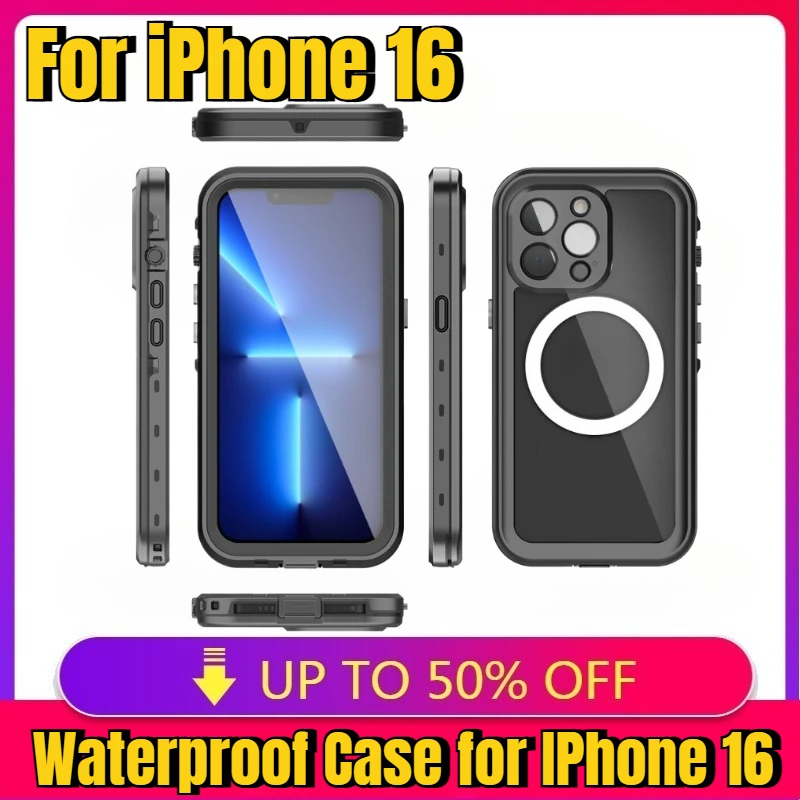 

New High-quality Full Sealed Clear IP68 Waterproof Case for IPhone 16 15 Pro Max Shockproof Cover Screen Protector