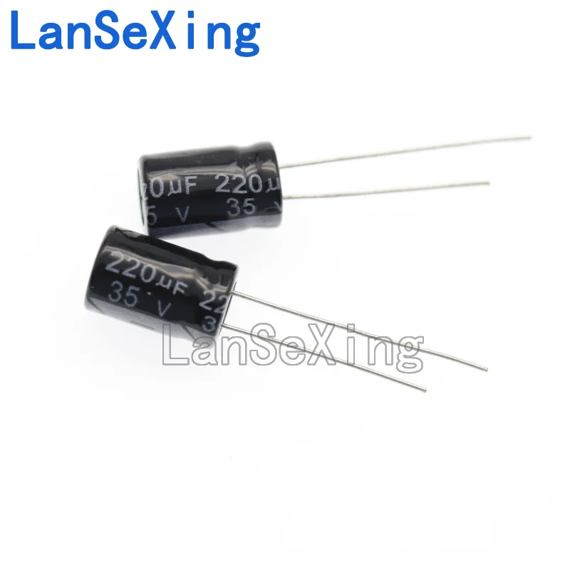 Capacitor eletrolítico de alumínio, inline, alta qualidade, volume 8x12, 35V, 220uF