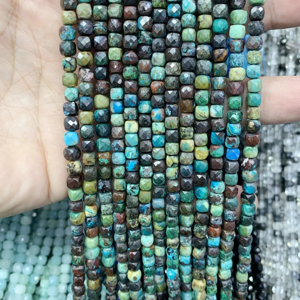 

Natural Labradorite Prehnite Stone Beads 15''Sun Stone 4x4mm Cube DIY Loose Beads For Jewelry Making Beads Necklace
