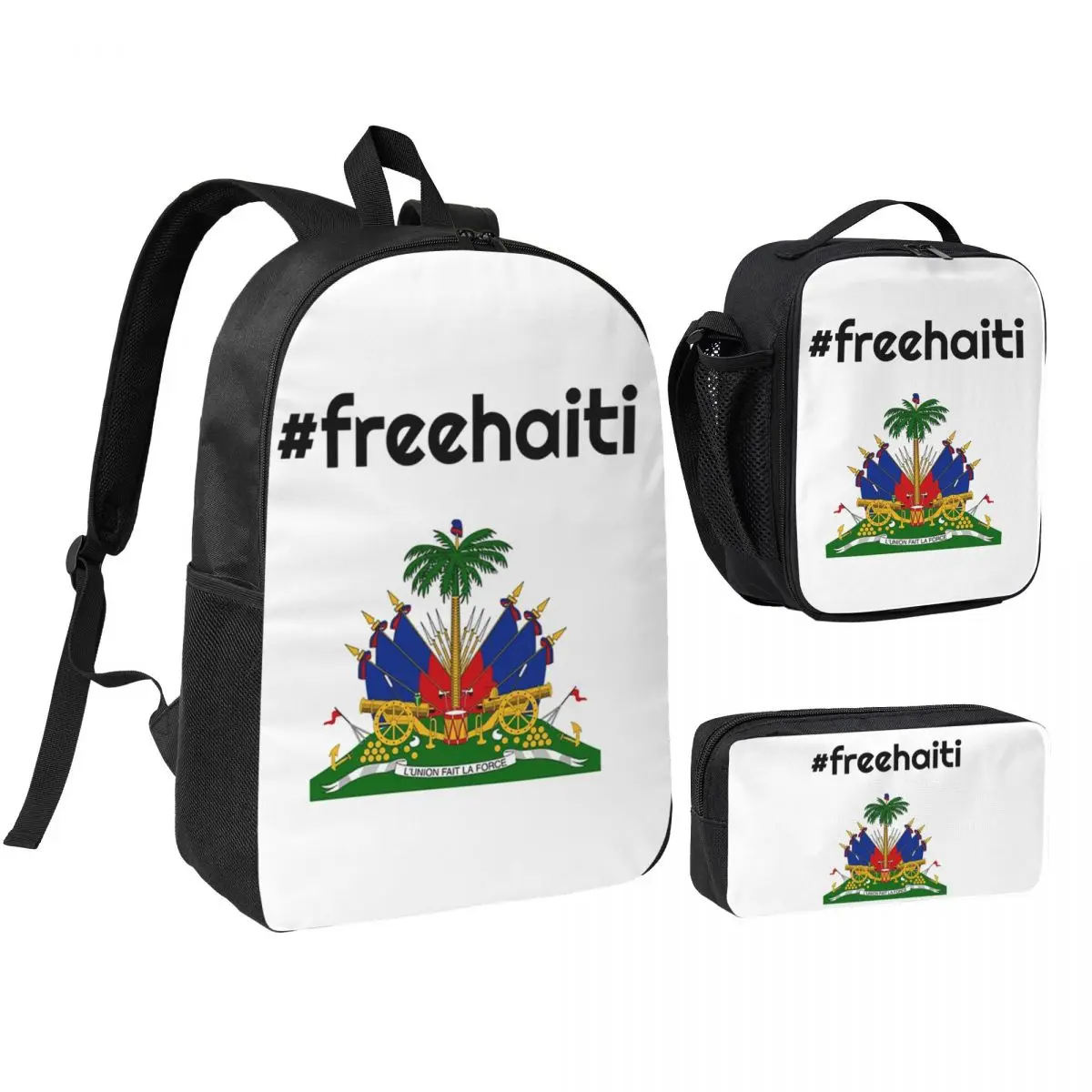 

Free Haitian Backpack Student BookBag School Bag Shoulder Bags 3ps Insulated Lunch Bag Pencil Case