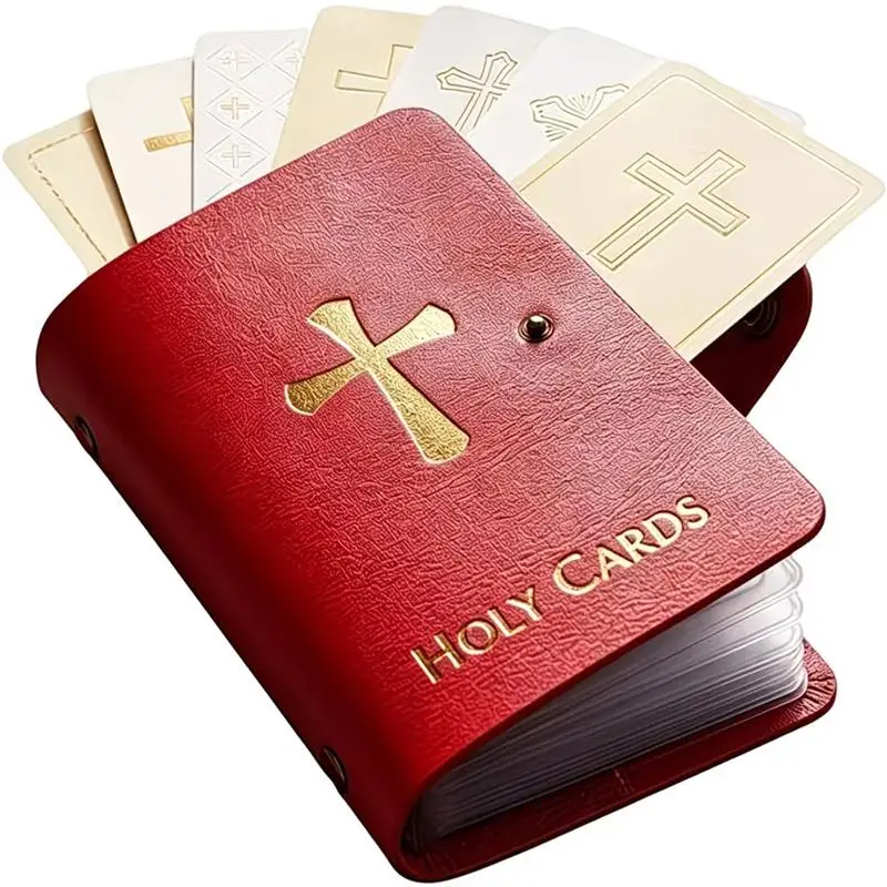 【S】Leather Holy Card Holder Pocket Prayer Card Organizer With Snap Closure Waterproof Large Capacity Card Collection