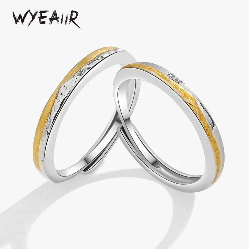 WYEAIIR Romantic Valentine's Day Gift 925 Sterling Silver Golden Sunshine Creative Art Resizable Opening Ring For Lovers Jewelry