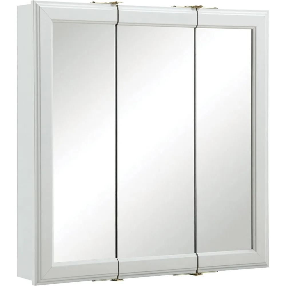 

24 Inch Bathroom Medicine Cabinet, Wall Mounted, 3 Mirrors, White Door