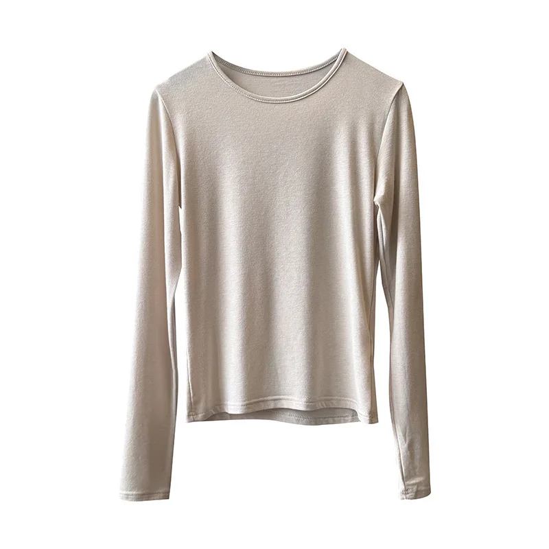 WHTREND الكورية نمط الجولة الرقبة بلون تي شيرت للنساء الخريف البلوز سليم صالح بسيط كم طويل قاعدة قميص WH2016 #5