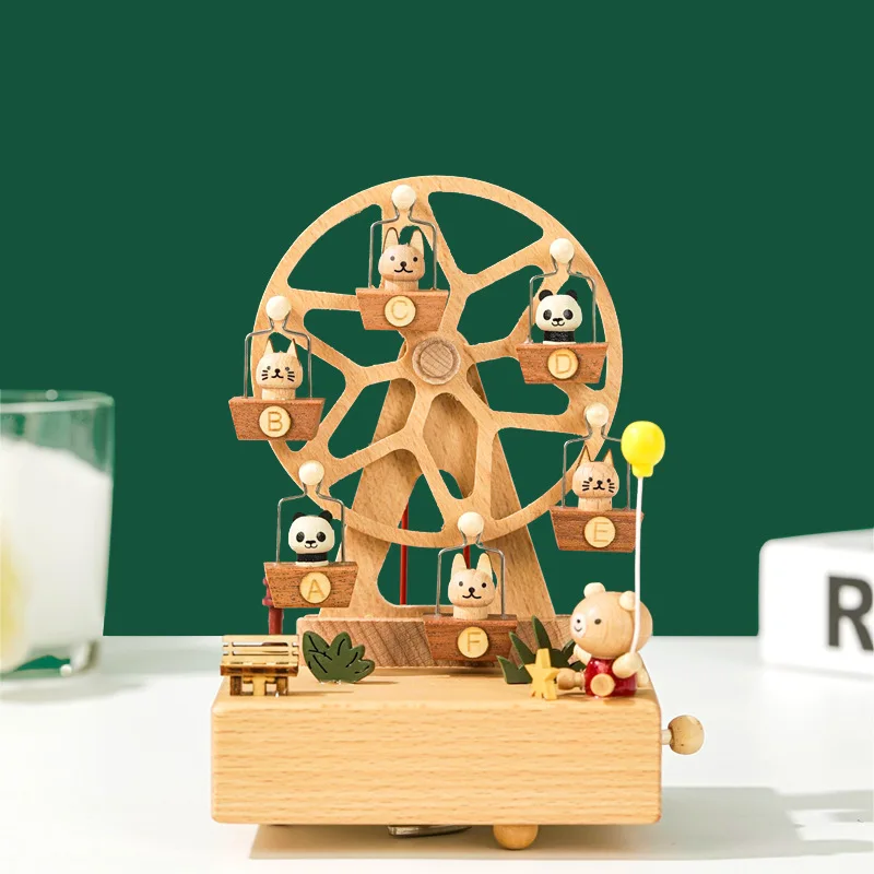 Wooden Happy Ferris Wheel Music Box Music Box Sky City Children Girl Birthday Gift Christmas Wooden Decoration