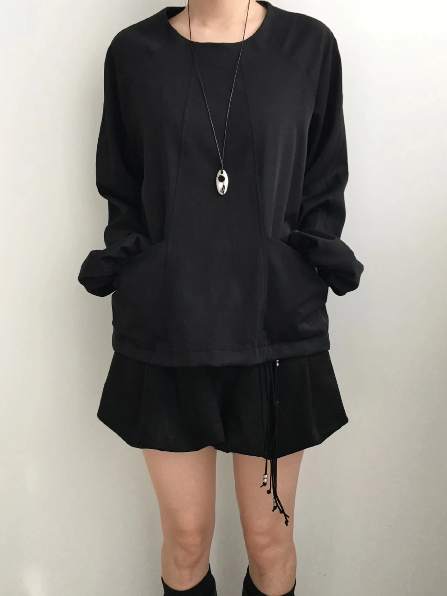 Casual round Ne Long Sve Dstring Loose Women's irt Spring New Sle Comfortable All-Match Overhead Top Korean Sle