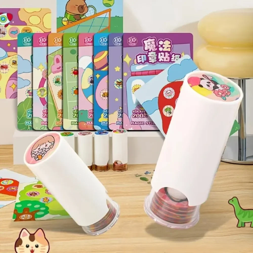 1 Set Children's Reward Stamp Toys Magic Seal Children's Color Sticker Toy Seamless Waterproof Textbook Desk Stamp Stickers