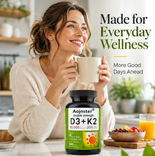 D3 K2 Coconut Oil Softgels, 2 in 1 Dietary Supplement, 10000IU D3 & 200mcg K2, 240 Softgels