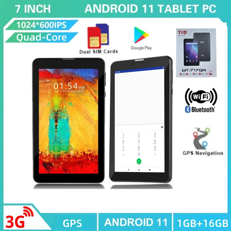 

Brand New 3G Phone Tablet 7 INCH Android 11 SC7731 Quad-Core CPU Dual Camera Supports GPS DDR 1GB RAM EMMC 16GB ROM 2* SIM Card