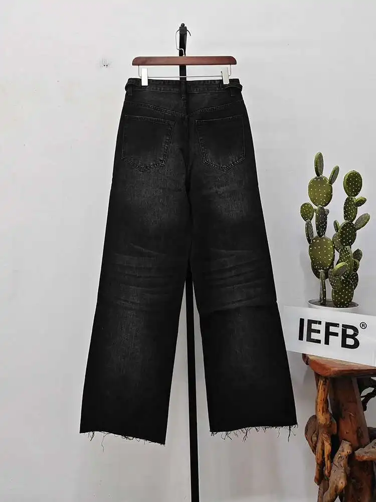 [IEFB] Herren Vintage Jeans mit Farbverlauf Y2K Streetwear Mittelhohes Bein mit Ausgefranstem Saum Distressed Denim Lange Hose 9A8628 – Detail 8