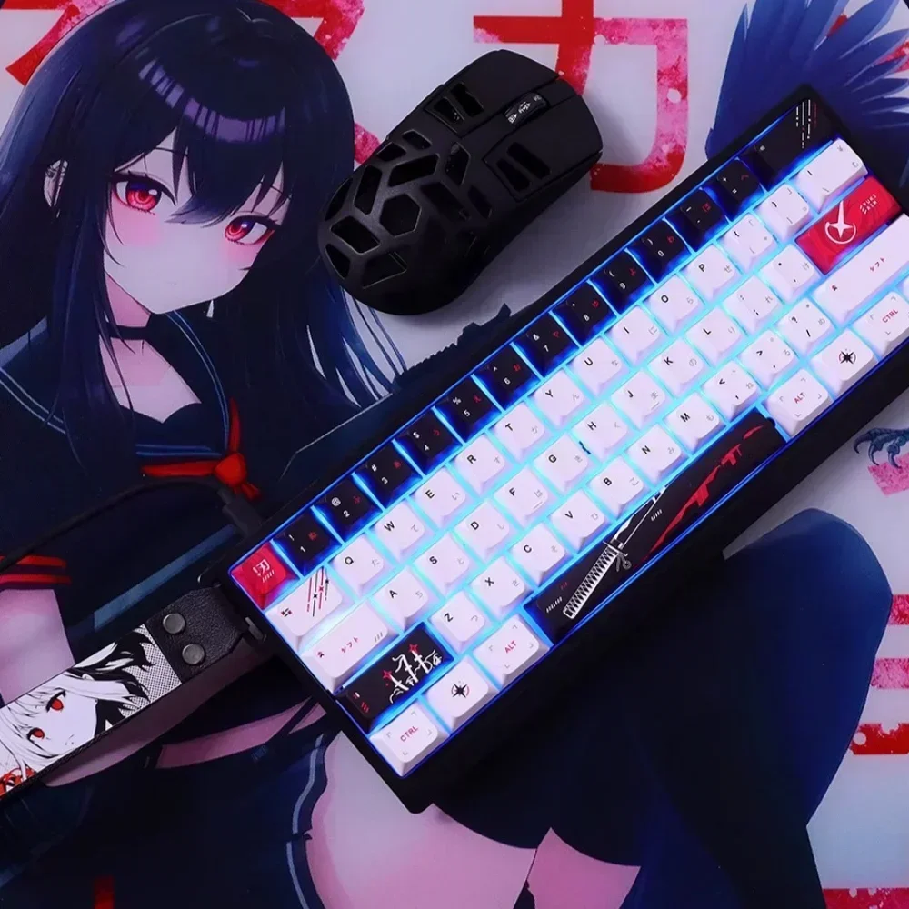 Japanese Cherry Keycap Set PBT 135 Keys Knife Theme Cartoon for 60/84/98/108 Mechanical Keyboards