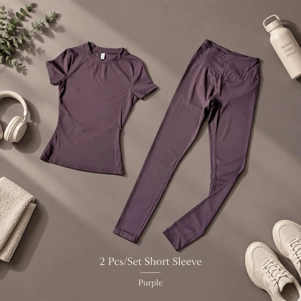 WAREBALL Yoga Set Women Sportswear Workout Clothes Athletic Wear Gym Legging Fitness Crop Top Short Sleeves Sports Suit