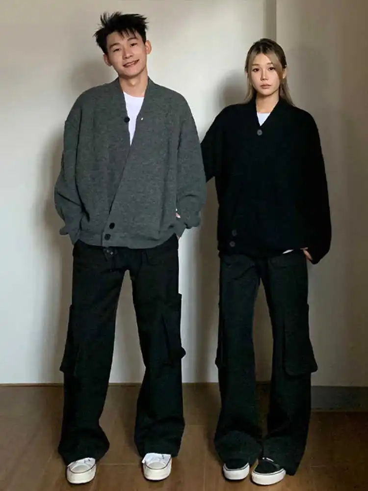 

ay Knitted Sweater Men's Autumn Winter Lazy Old Money Sle Dao Pao Outerwear Cleanfit Couple Cardigan Casual Loose Fit