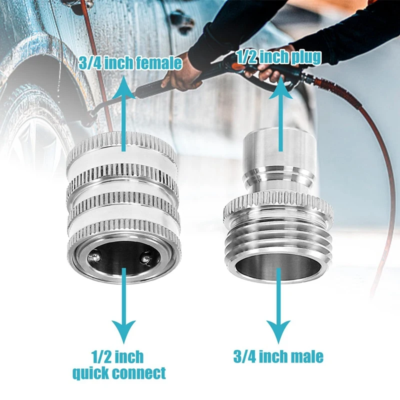 Juego de adaptadores de lavadora a presión, Kit de desconexión rápida de acero inoxidable, 9 piezas, M22 a 3/8 pulgadas