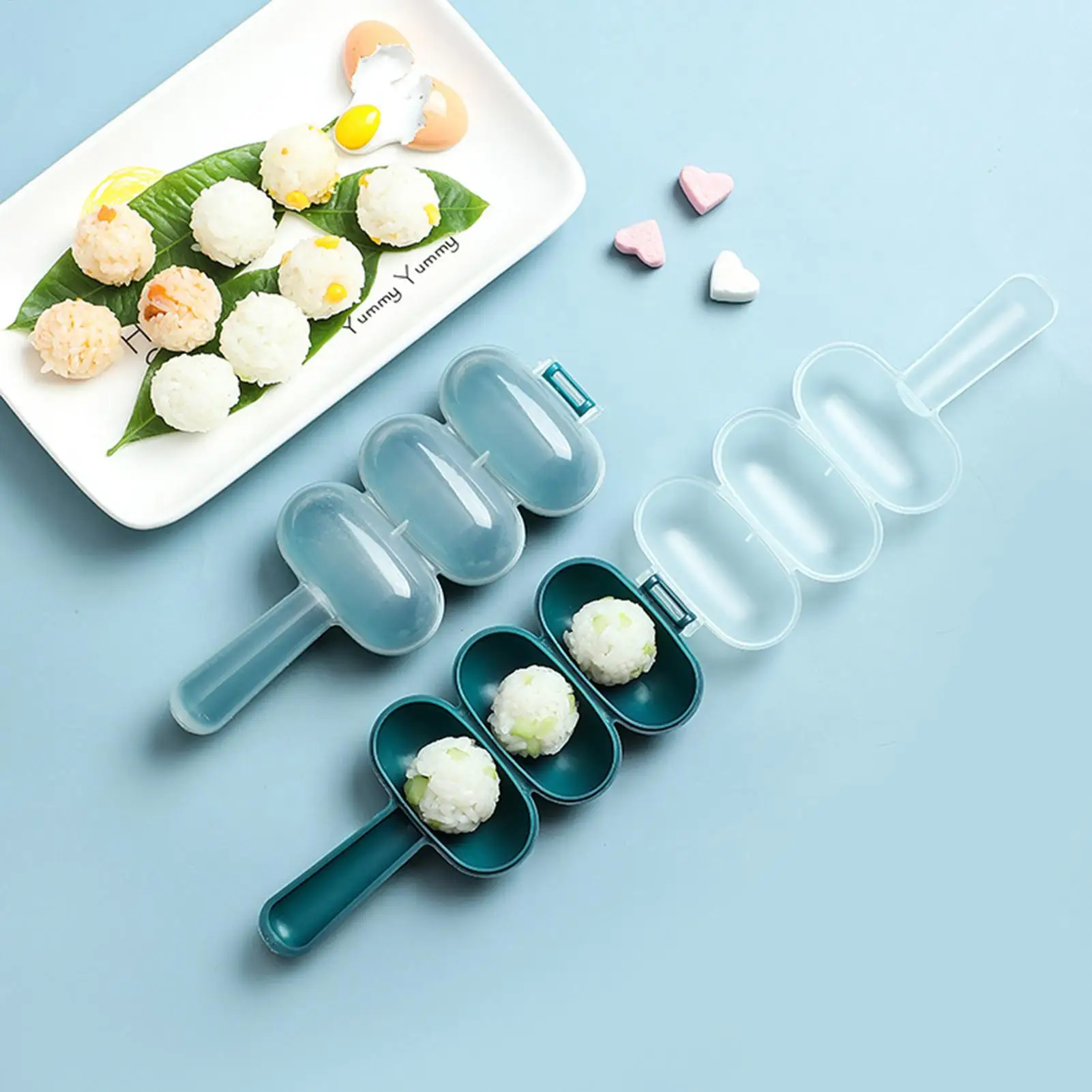Rice Baller Ball Shaped DIY Sushi Tool Onigiri Mold 3-Cavity Onigiri Mold Shake Molds DIY Sushi Tool for Children Home Kitchen