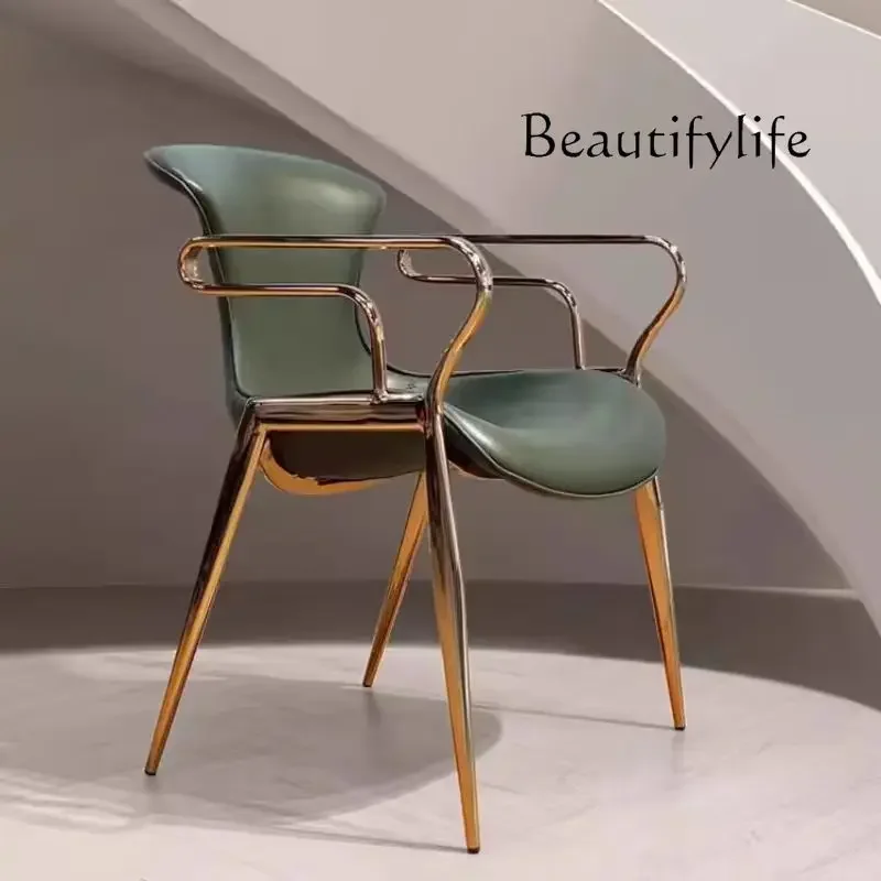 X36 Nordic Light Luxury Armrest Dining Chair Italian Saddle Leather Home Restaurant Back Chair Business Desk Chair