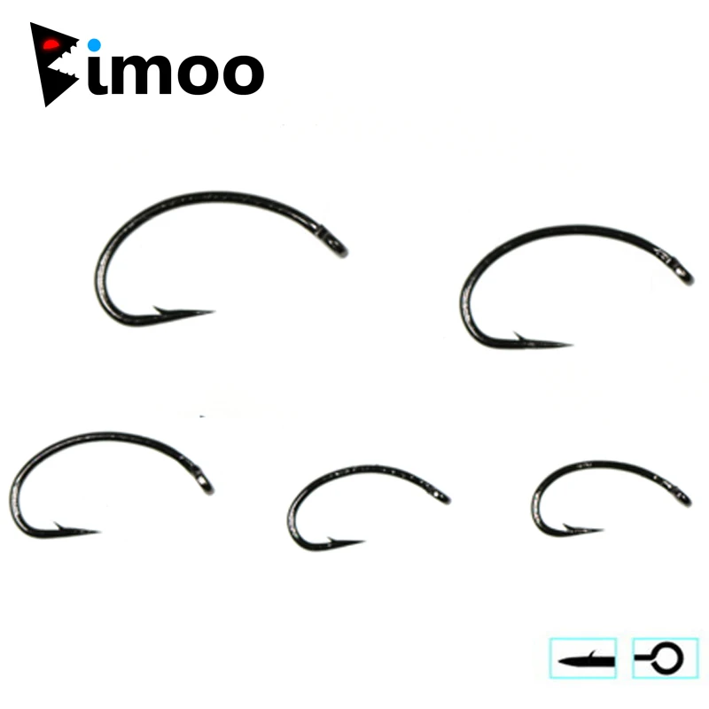 Bimoo 500pcs High Carbon Steel Fly Tying Curved Nymph Hooks Shrimp Scud Pupae Larvae Caddis Flies Tying Fishing Hooks #8-#16