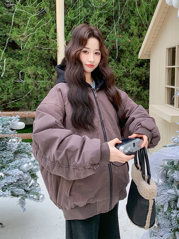 

Loose Fitted Women's Casual Workwear down Jaet Hooded Warmth Du Feather Coat Thiened Long Sve Zipper Closure Winter ...