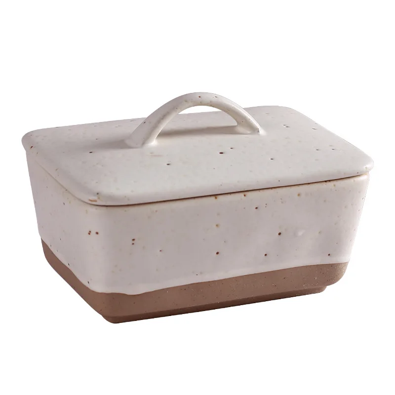 Vintage Ceramic Butter Box with Lid Square Butter Box Western