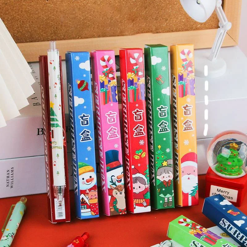 

40pcs/lot Kawaii Christmas Santa Claus Elk Snowman Press Gel Pen Cute 0.5mm Black Ink Neutral Pens Office School Supplies