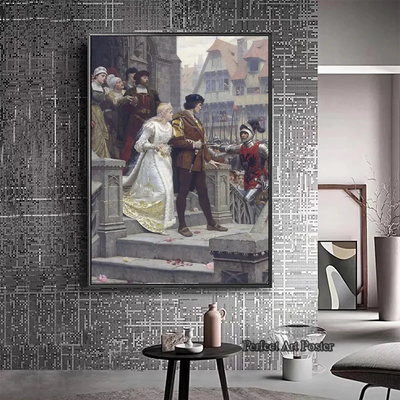 إدموند بلير لايتون عمل فني The Accolade فارس القرون الوسطى موضوع حائط لوح رسم الفن Vintage الملصقات غرفة المعيشة ديكور المنزل #5