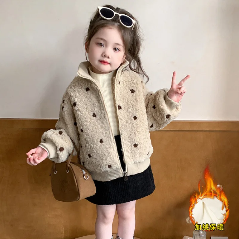 

Girls' Autumn Winter Warmth Coat Lamb Fleece Thicken Tops Stand Collar Jacket Comfortable New Fashion Children Clothes Casual