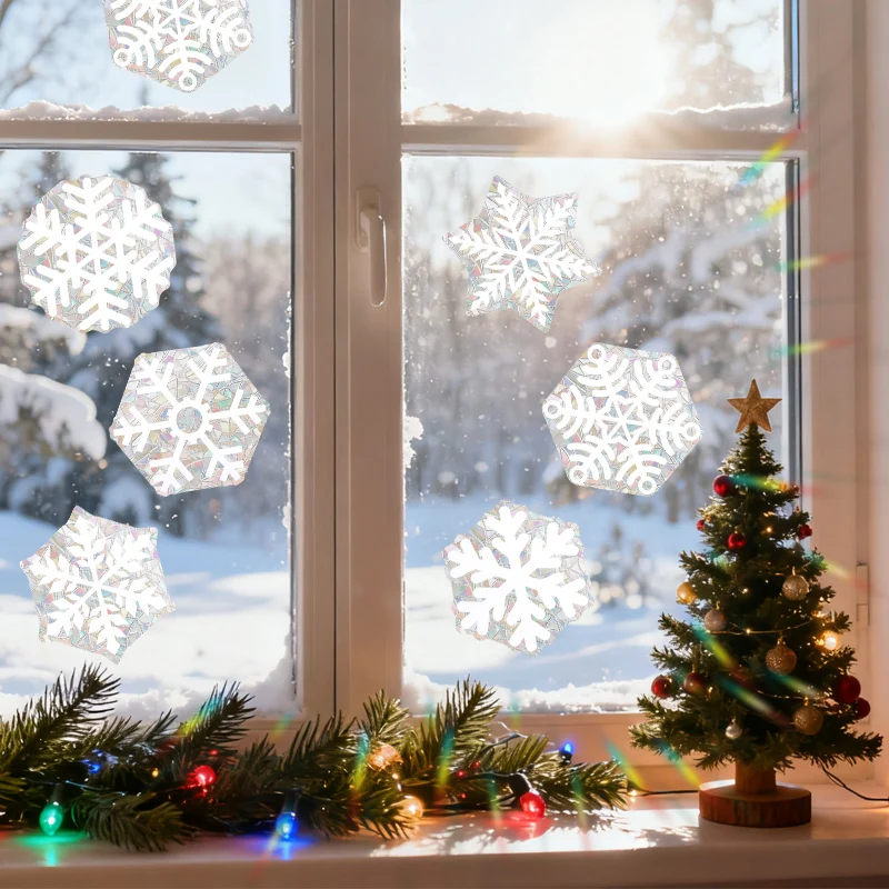 6Pcs Sun Catcher Schneeflocke Fenster Aufkleber Elektrostatische Abnehmbare Schneeflocke Glas Aufkleber Weihnachten Schlafzimmer Wohnzimmer Dekoration