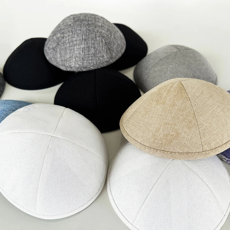 

Classic white linen Jewish kippot| customized for Jewish wedding | deluxe wedgewood satinsatin deluxe、