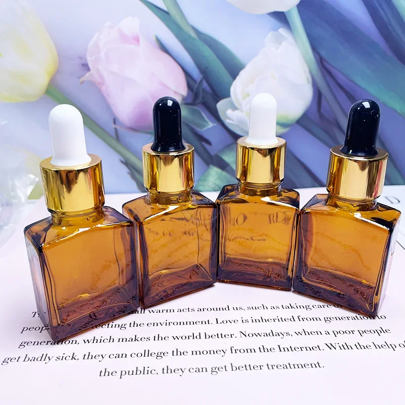 Bottiglie di profumo con contagocce in vetro trasparente piatto da 15 ml con pipetta in vetro per essenza siero CBD olio da massaggio campione da viaggio contenitore vuoto