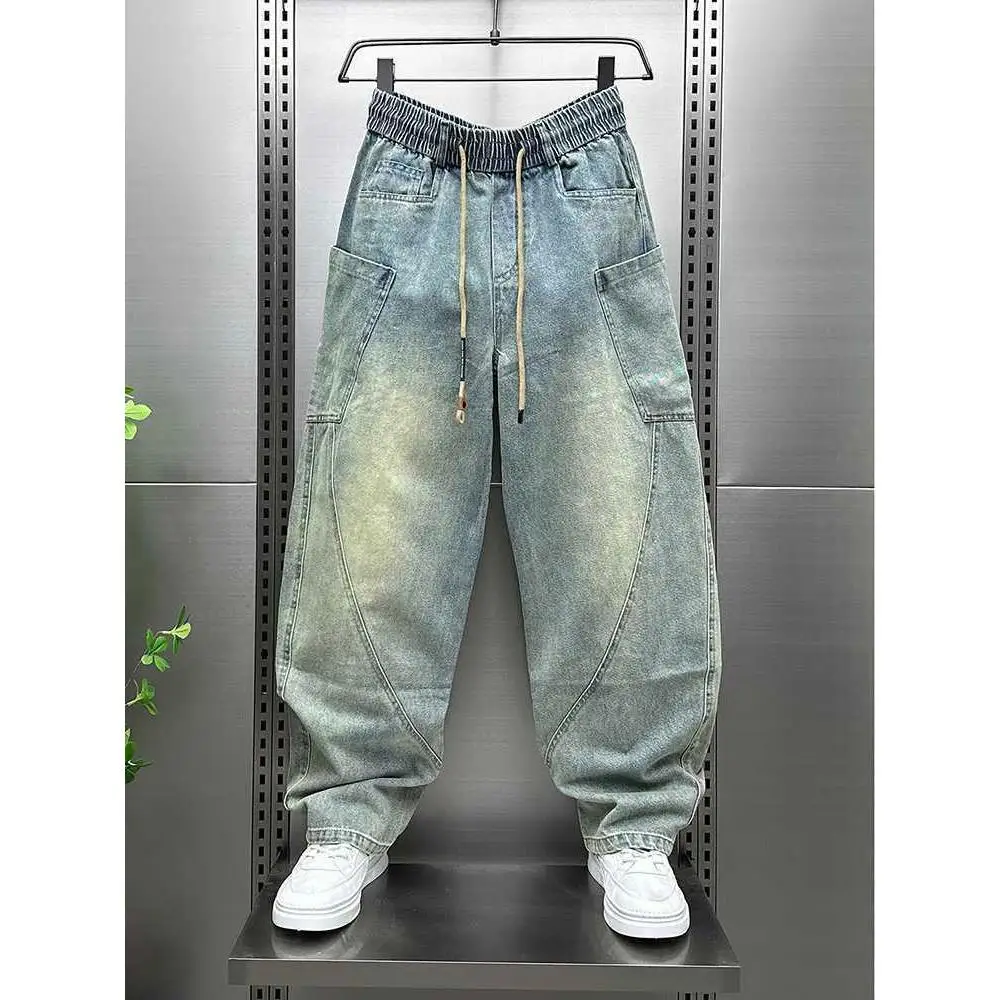 High-end Luxury Man Clothes Autumn Men's Loose Pants Trend Versatile Menswear High-end Splicing Retro Old Washed Tooling Jeans