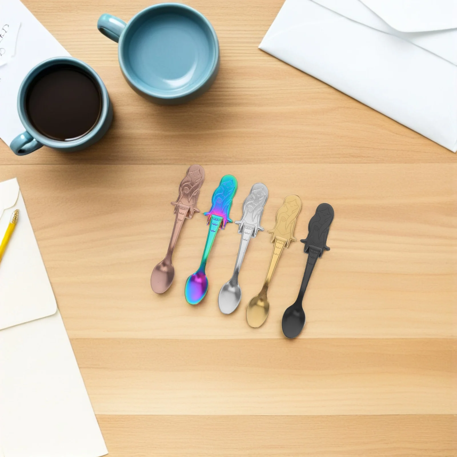 

5pcs Coffee Spoon Stirring Spoons Mixing Cup Dessert Ice Cream Tea Cup Spoon Restaurant Home Use Coffee Scoop