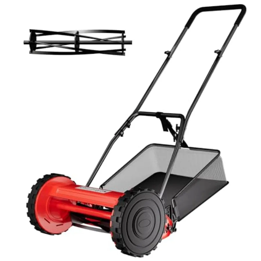 

16-Inch Cordless Push Reel Lawn Mower 5-Blade Walk-Behind Manual Grass Cutter with Steel Frame Adjustable Cutting Height Soft G