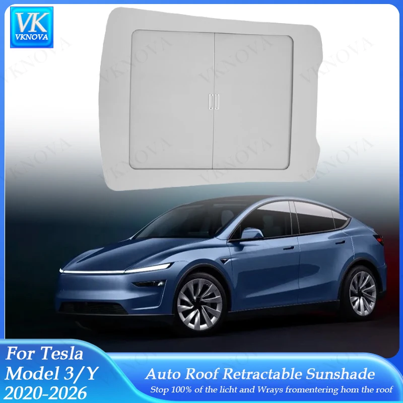 

New Retratable Sunshade For Tesla Model Y Juniper 2025 Roof Shade Scroll Original Sun Visor Model 3Y 2021-2026 Pleated Sunscreen