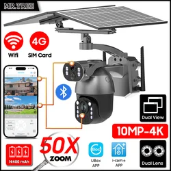 10MP 4K 50X Optical Zoom Video Solar Camera 4G SIM CCTV Outdoor SurveillanceWiFi Home Security PTZ Motion Detect IP Tracking Cam