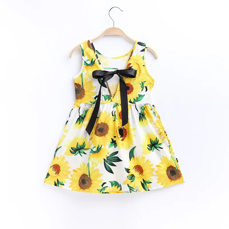 2024 Spring Summer Girls Sleeveless Print Lanyard Dress Korean Version Style Children Sundress 1-6Y Kids Cotton Casual Dress