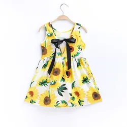 2024 Spring Summer Girls Sleeveless Print Lanyard Dress Korean Version Style Children Sundress 1-6Y Kids Cotton Casual Dress